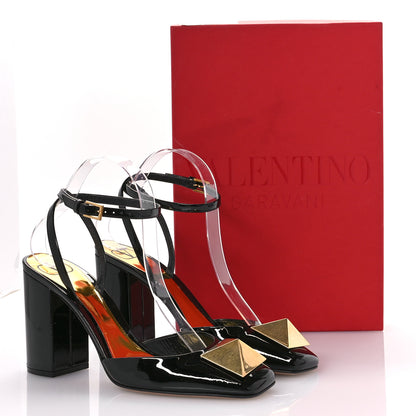 Valentino Garavani Patent One Stud Ankle Strap 90mm Block Heel Pumps 38 Black 9 of 10