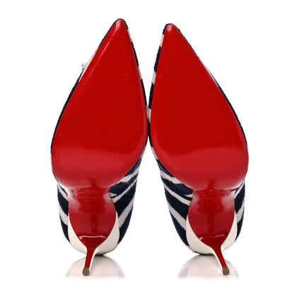 Christian Louboutin Sponge Fabric Shiny Nappa Decollete Spa 100 Pumps 41 Navy White 5 of 9