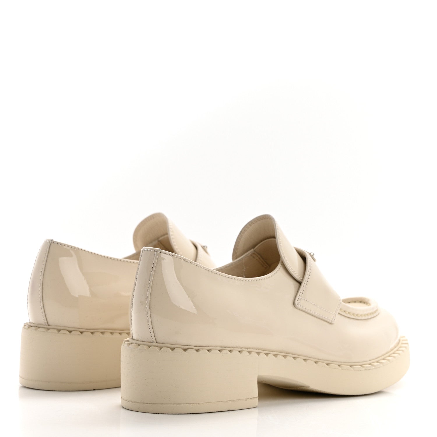 Prada Vernice Metal Triangle Logo 50mm Loafers 38 Avorio 4 of 11