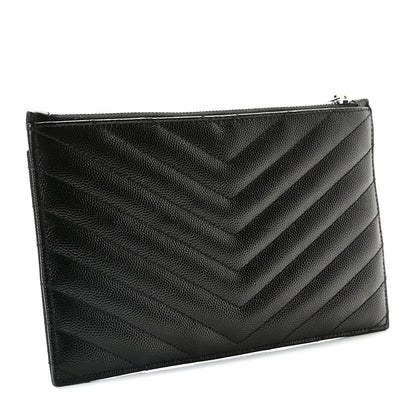 Saint Laurent Grain De Poudre Chevron Monogram Bill Pouch Black 3 of 10