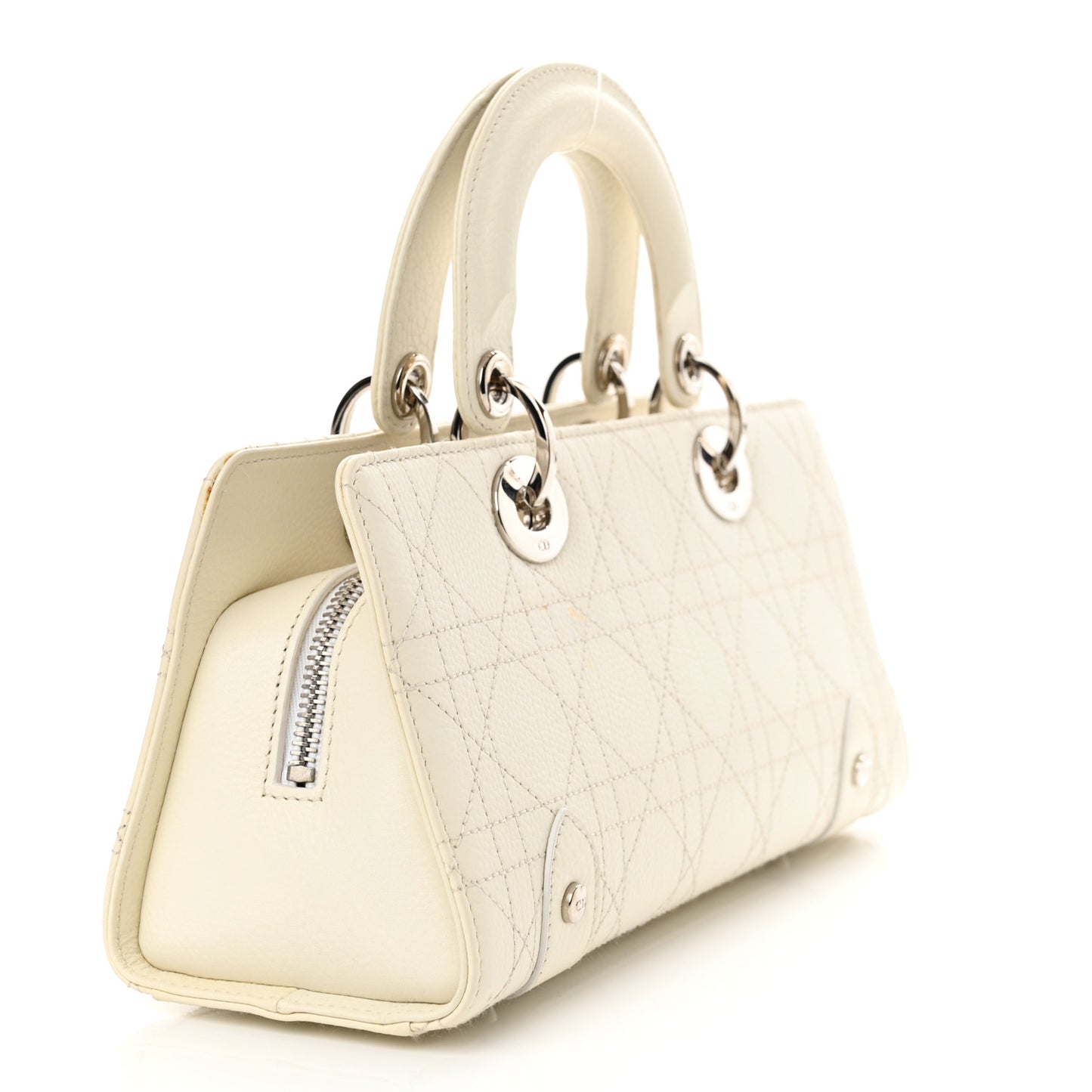 Calfskin Cannage Stitched Small East West Lady Dior White