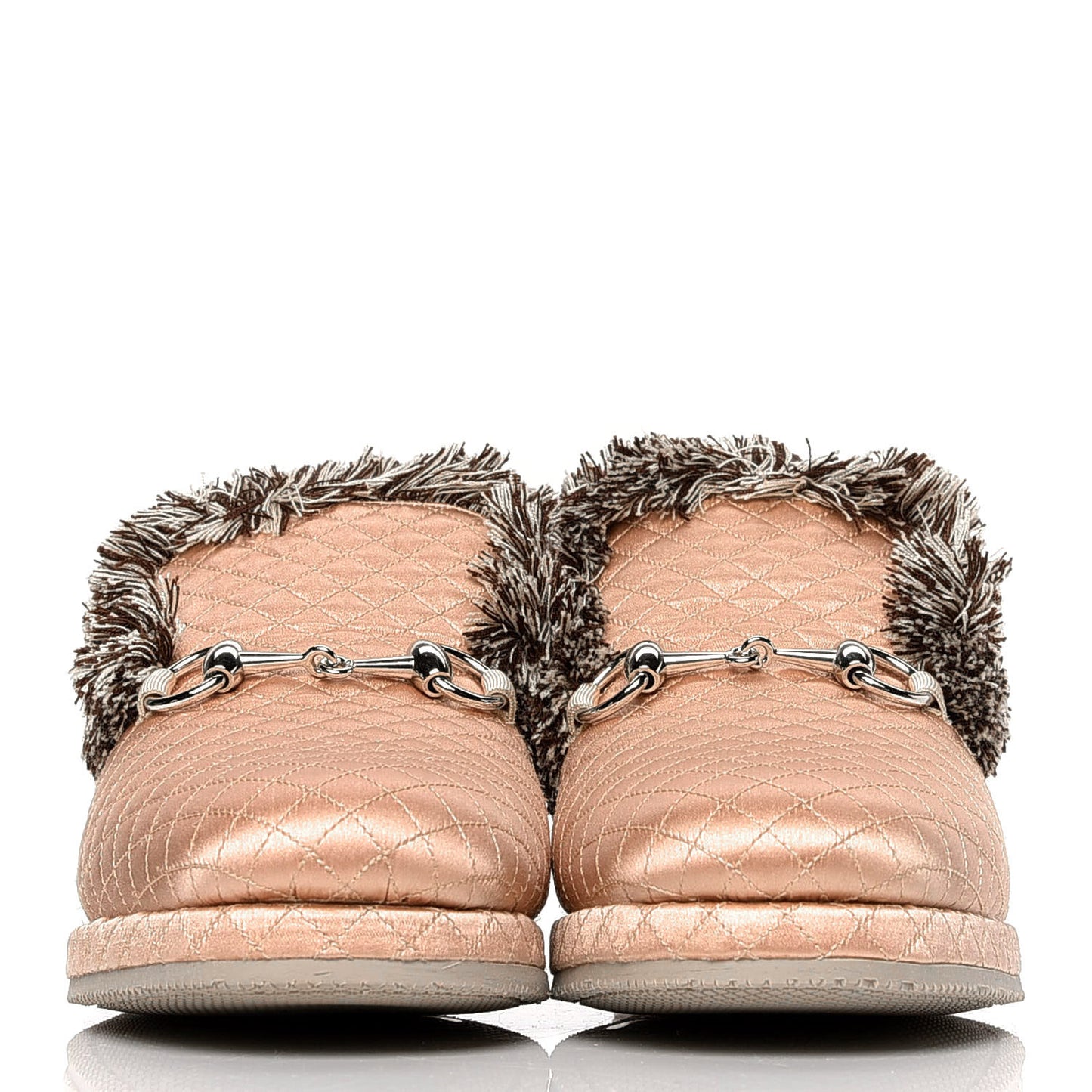 Satin Quilted Womens Fria Horsebit Loafers 37 Apricot Beige