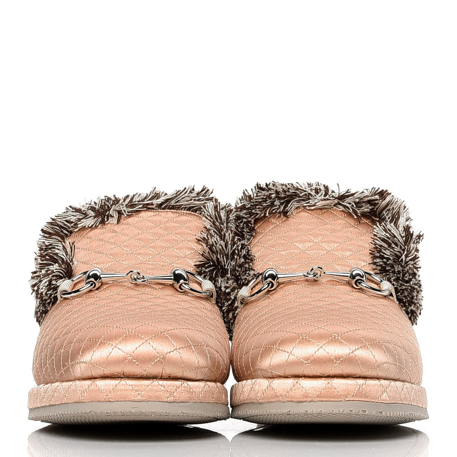 Gucci Satin Quilted Womens Fria Horsebit Loafers 37 Apricot Beige 2 of 4