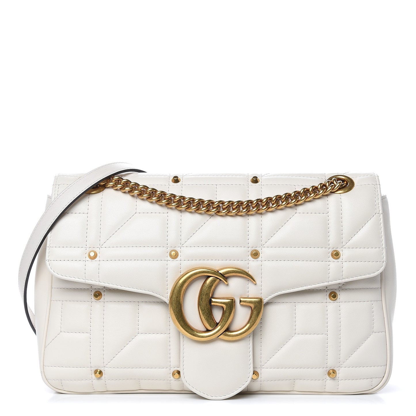 Calfskin Matelasse Studded Medium GG Marmont Shoulder Bag White