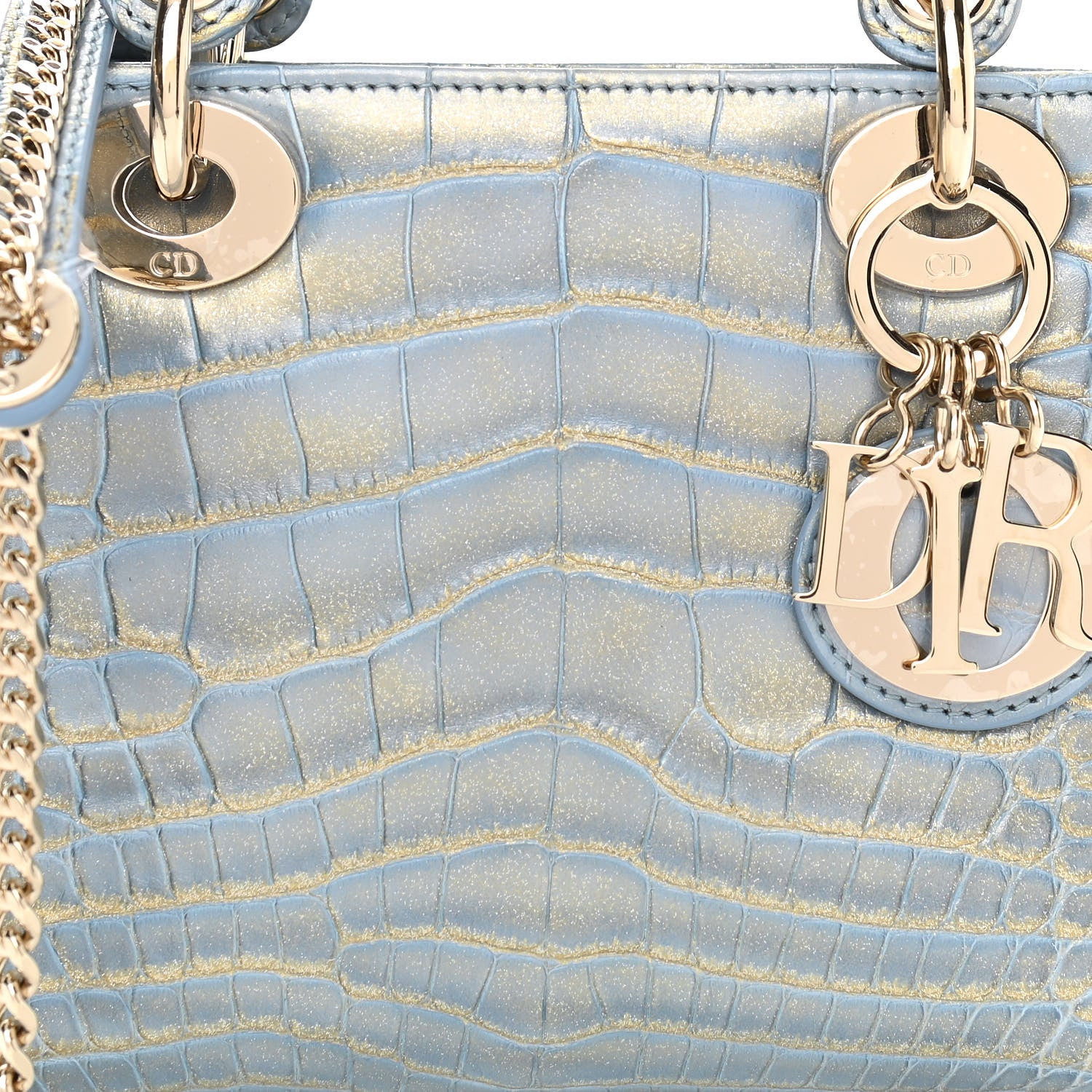 Christian Dior Metallic Alligator Mini Lady Dior Metal Blue