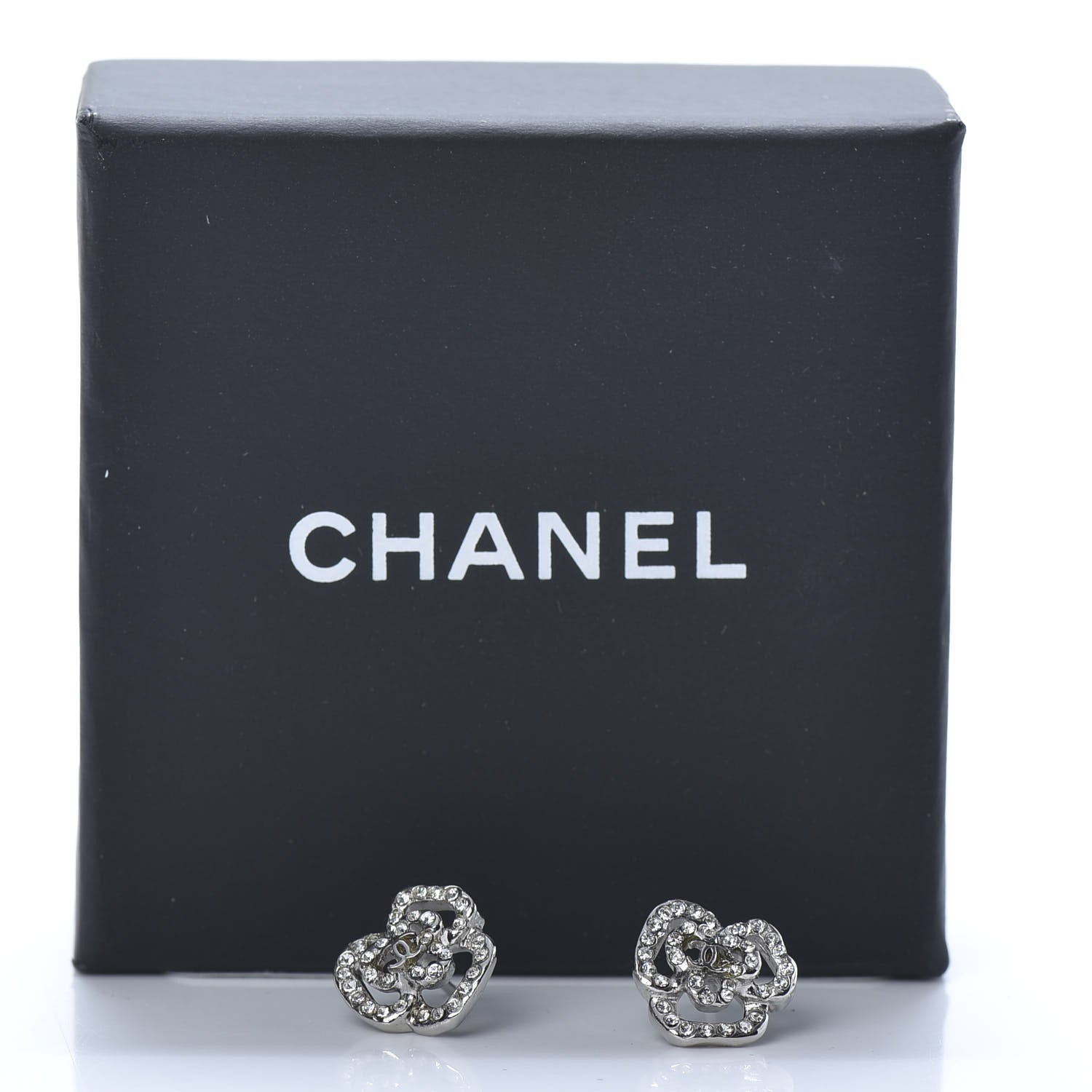Chanel Crystal CC Camellia Earrings Silver 5 of 5