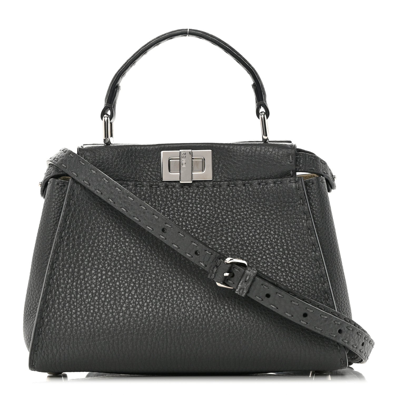 Fendi Cuoio Romano Selleria Bi-Color Mini Peekaboo Iconic Satchel Asfalto Latte 1 of 13