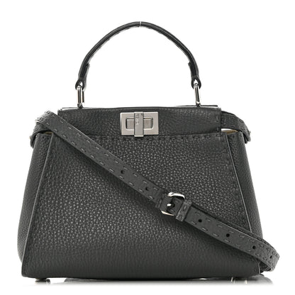 Fendi Cuoio Romano Selleria Bi-Color Mini Peekaboo Iconic Satchel Asfalto Latte 1 of 13