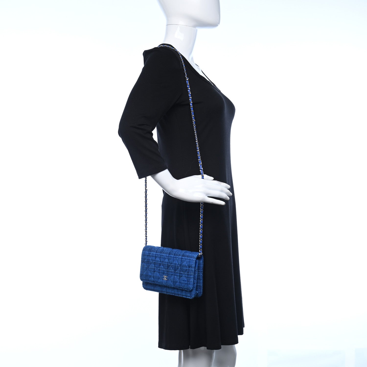 Chanel Tweed Quilted Wallet on Chain WOC Navy Blue 2 of 9