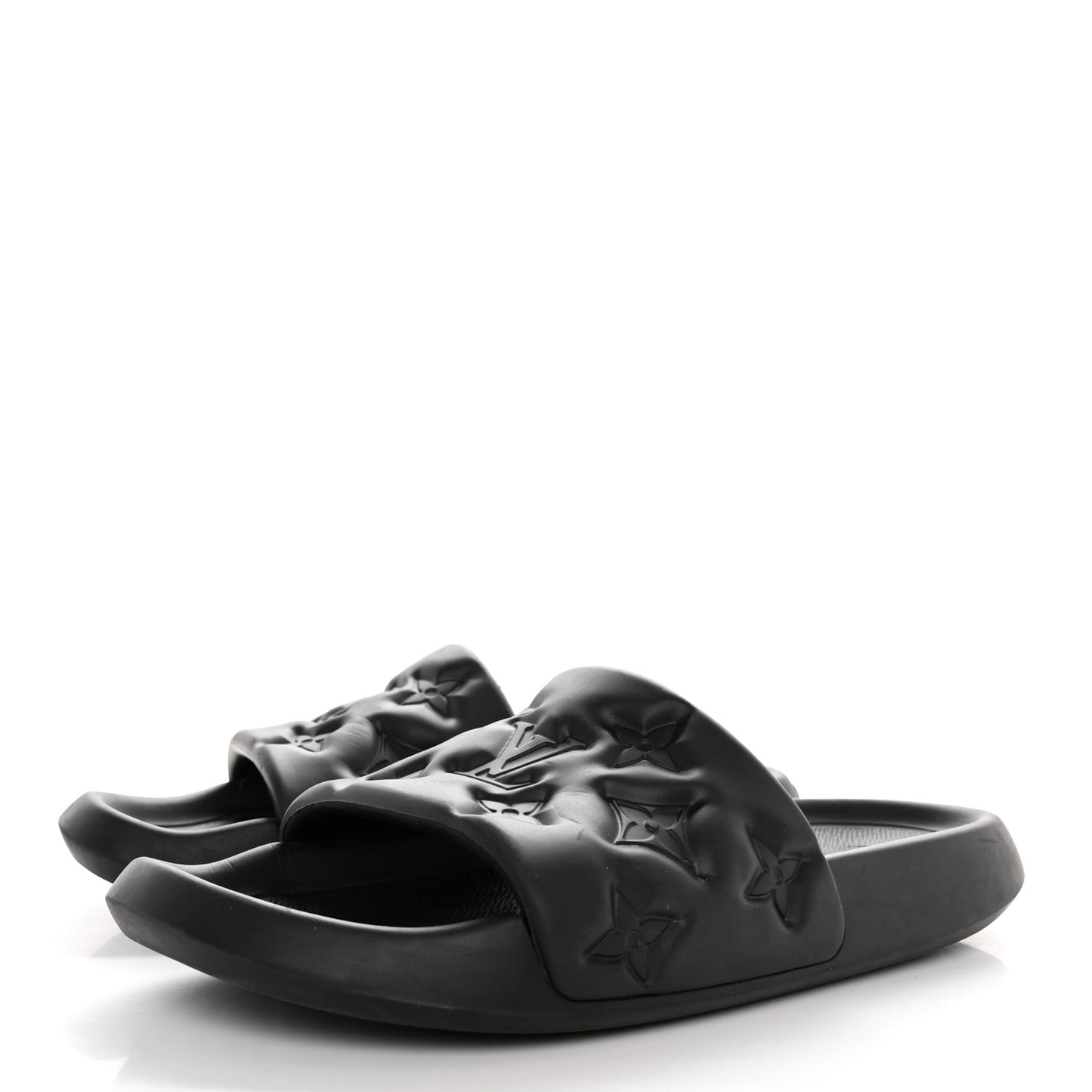 Rubber Embossed Monogram Mens Waterfront Mules 10 Black