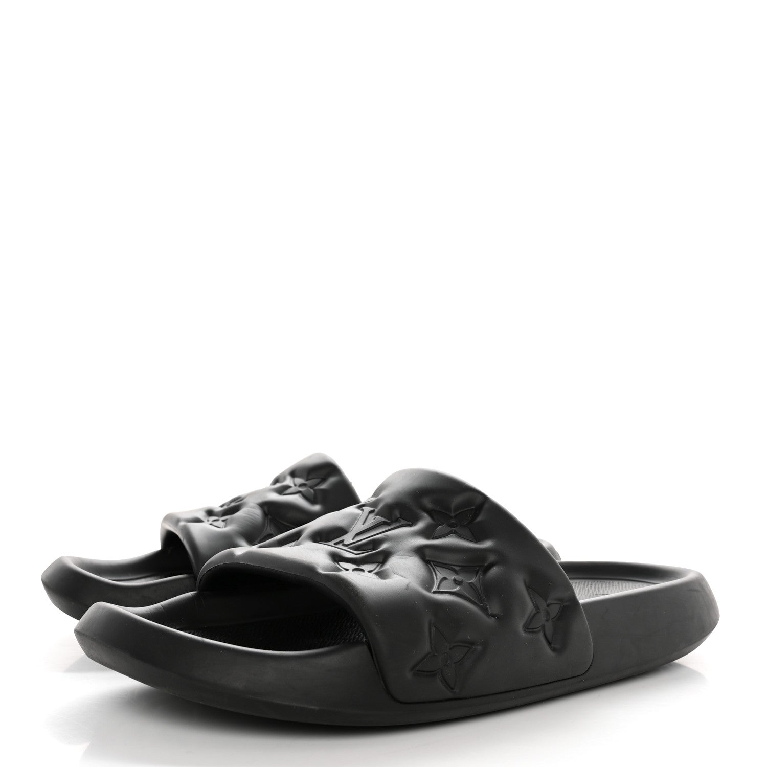 Louis Vuitton Rubber Embossed Monogram Mens Waterfront Mules 10 Black 3 of 10