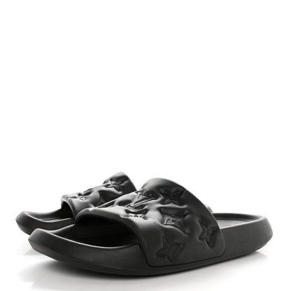Louis Vuitton Rubber Embossed Monogram Mens Waterfront Mules 10 Black 3 of 10