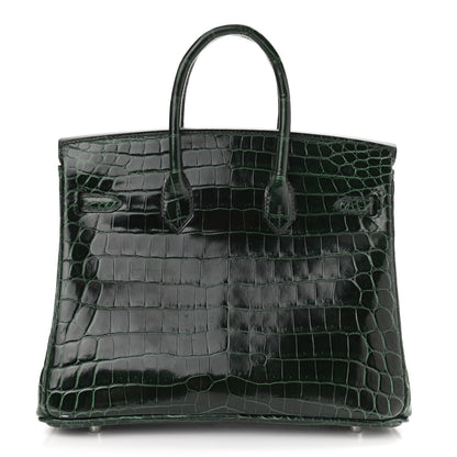 Hermes Shiny Niloticus Crocodile Birkin 25 Vert Fonce 4 of 32