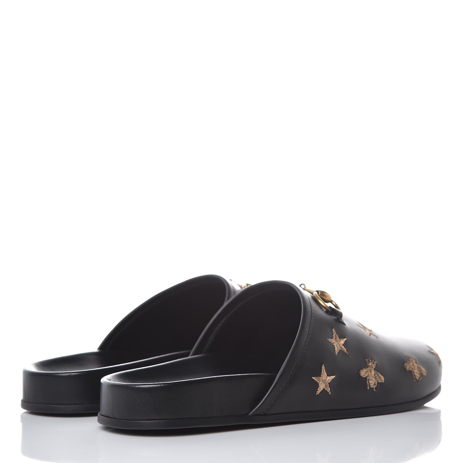 Gucci Calfskin Bee Star Embroidered Mens Horsebit River Slippers 8 Black 4 of 9
