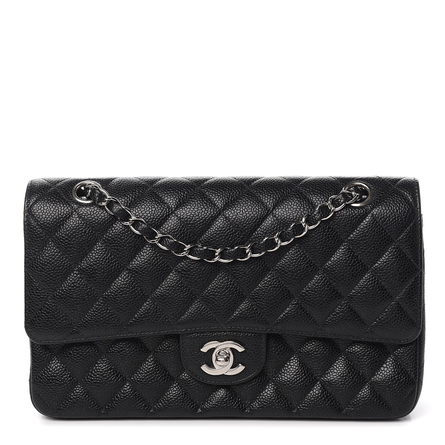 Caviar Quilted Medium Double Flap Black