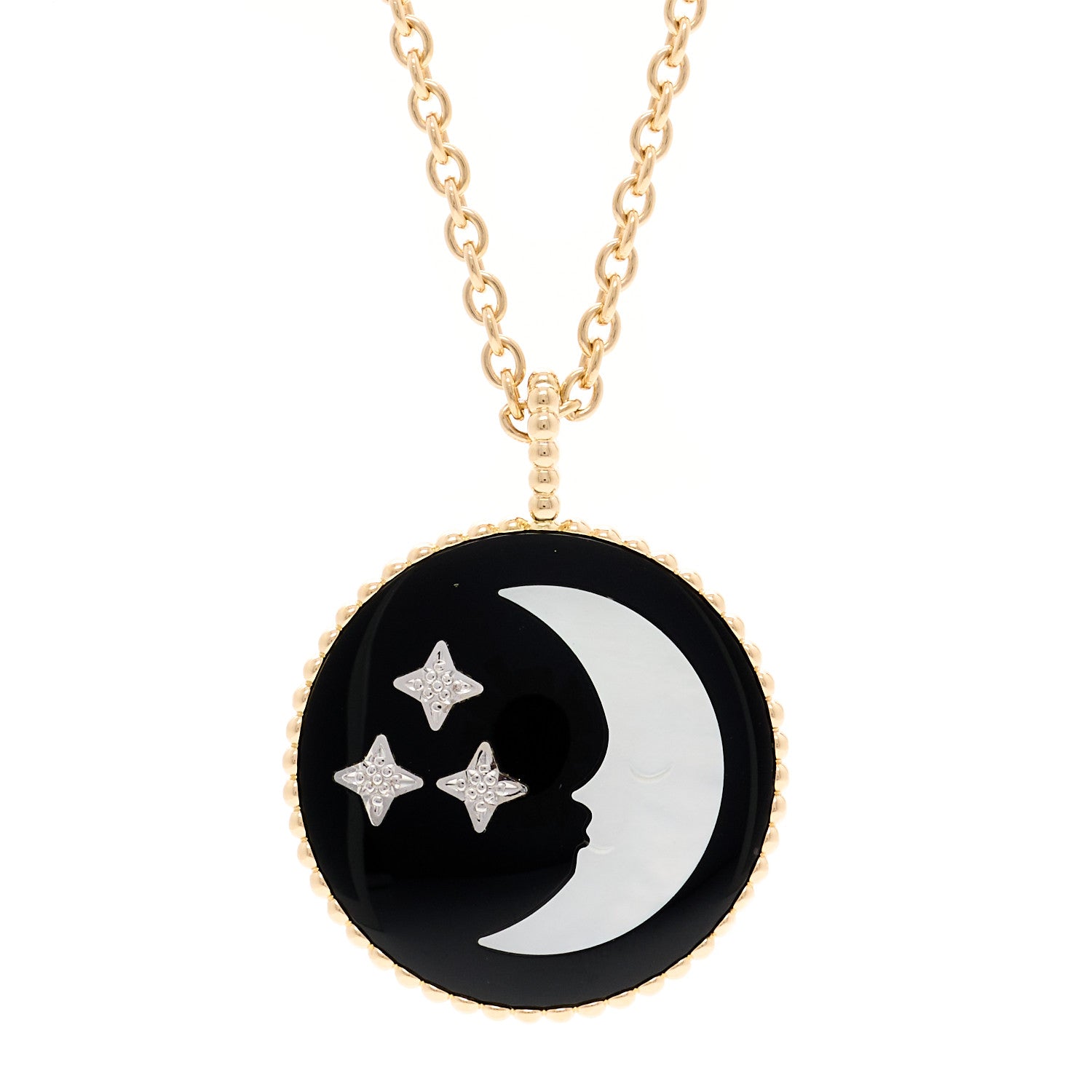 Christian Dior 18K Yellow White Gold Diamond Black Onyx Mother of Pearl Rose Celeste Medallion Pendant Necklace 4 of 7