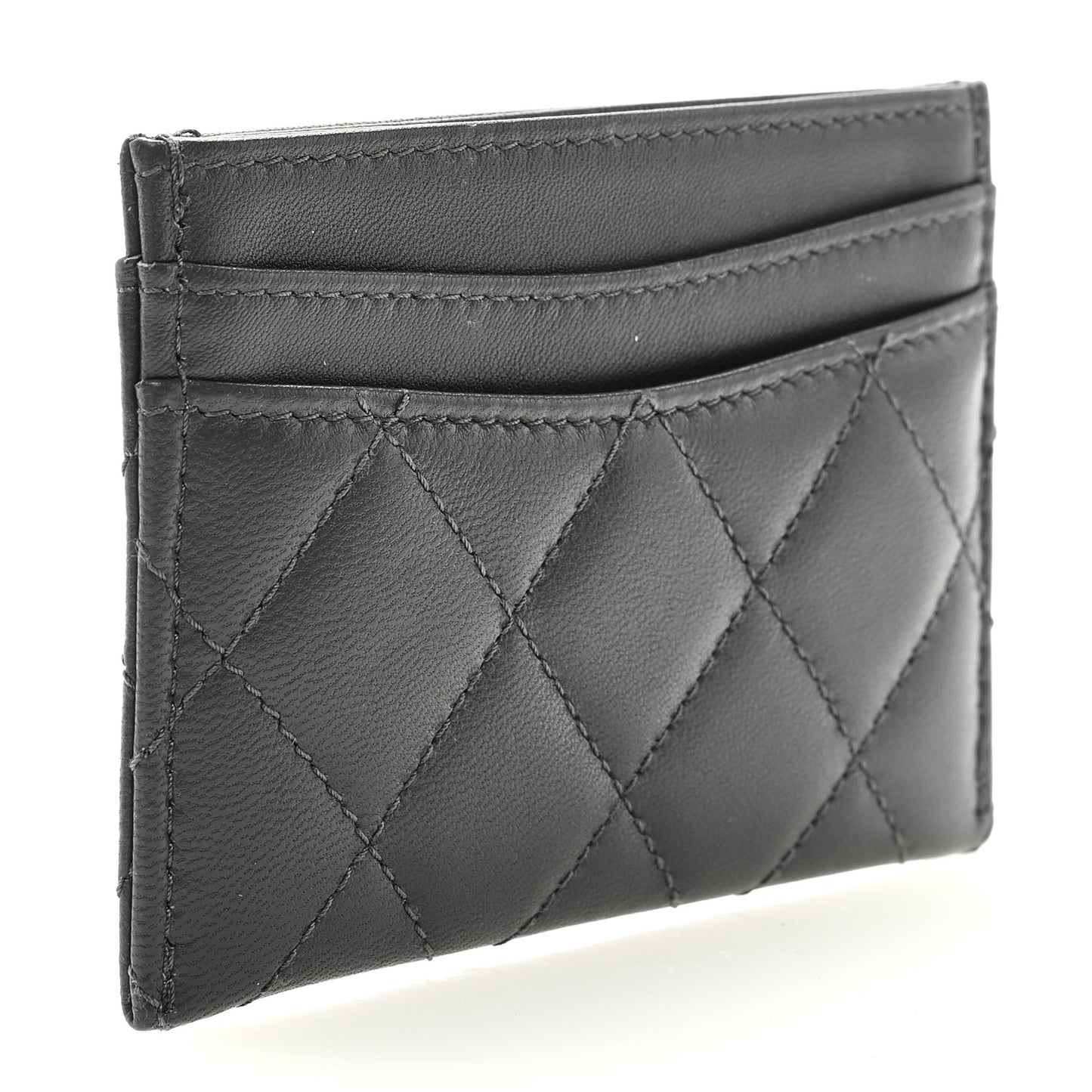 Lambskin Quilted Card Holder Dark Grey