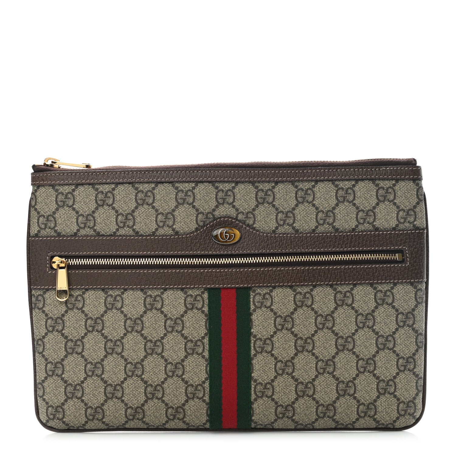 Gucci GG Supreme Monogram Large Ophidia Pouch Clutch Brown 1 of 11
