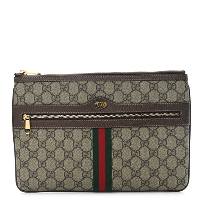 Gucci GG Supreme Monogram Large Ophidia Pouch Clutch Brown 1 of 11
