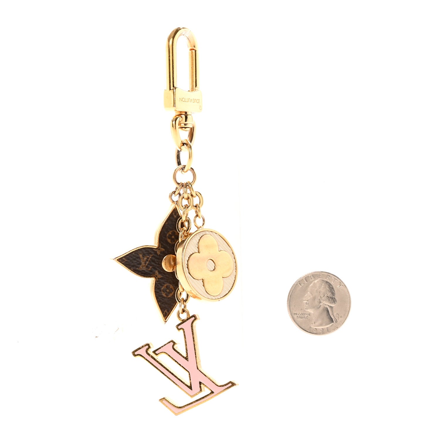 Louis Vuitton Metal Monogram Epi Spring Street Bag Charm Key Holder Gold 2 of 7