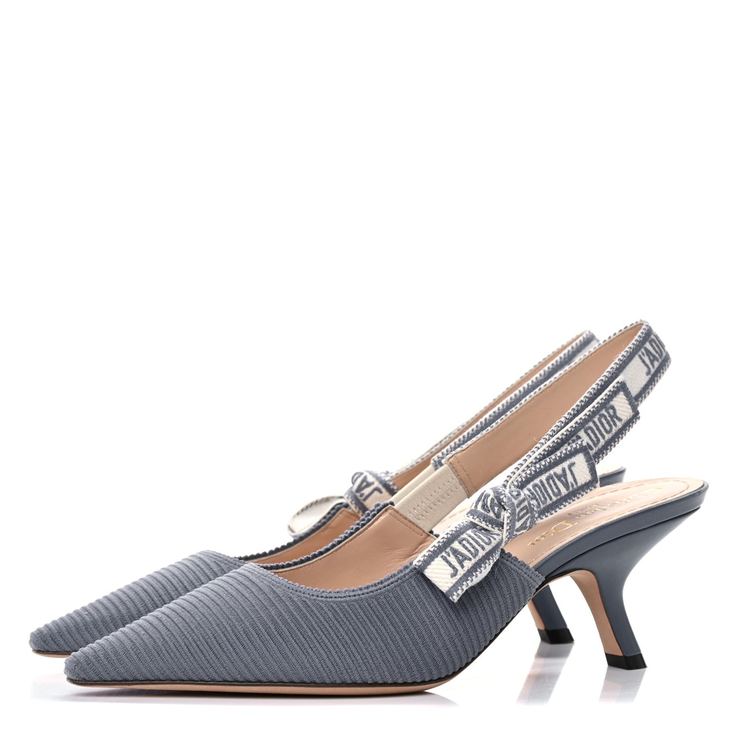Cotton Ribbon Embroidered J'Adior Slingback 65mm Pumps 37.5 Denim Blue