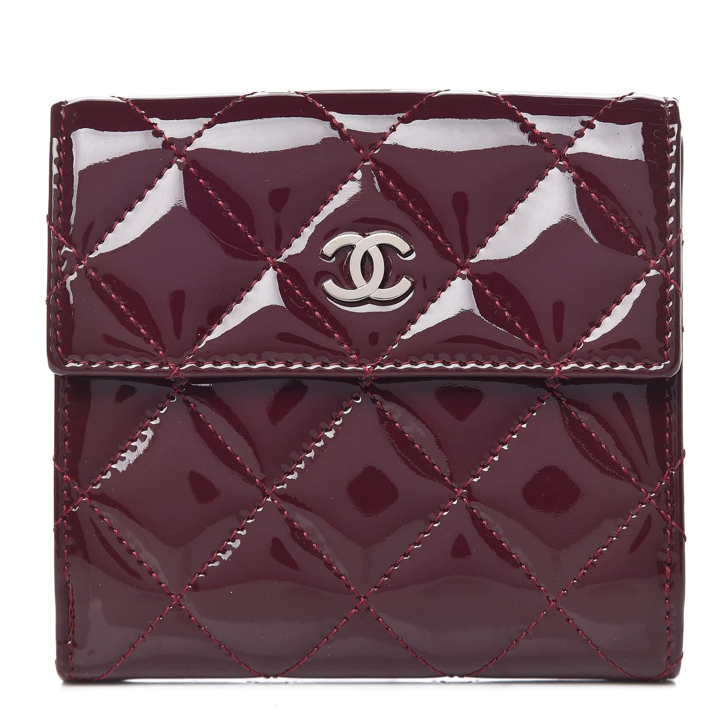 Patent Quilted Compact French Flap Wallet Dark Red