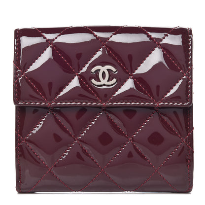 Chanel Patent Quilted Compact French Flap Wallet Dark Red 1 of 9