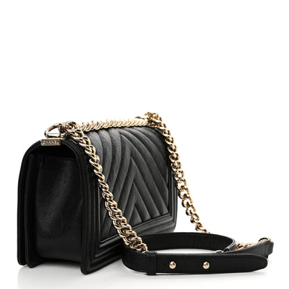 Chanel Caviar Chevron Quilted Medium Boy Flap Black 3 of 11