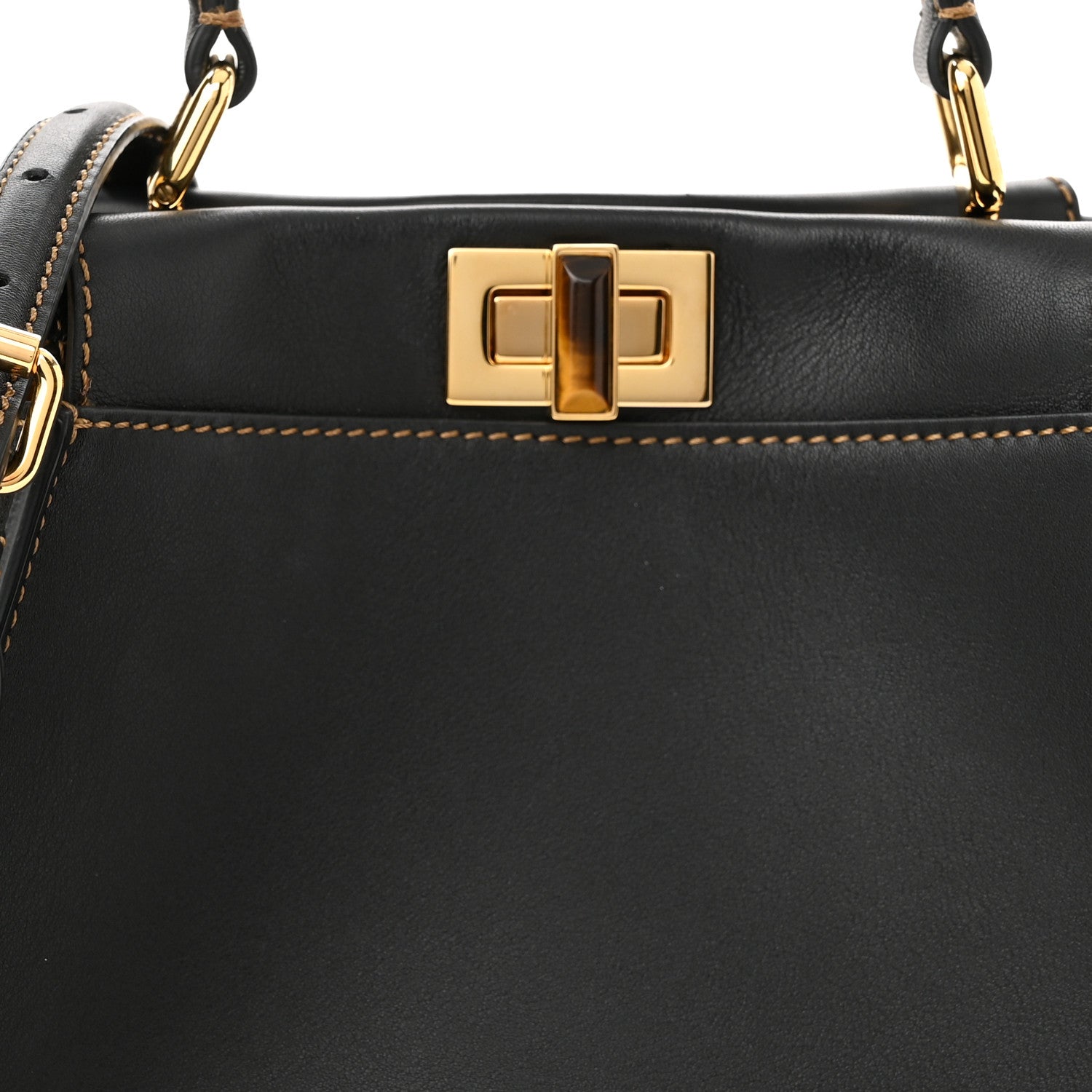 Fendi Vitello King Canvas Chinese New Year Tiger Embroidered Mini Peekaboo Iconic Satchel Black Dark Yellow 7 of 9