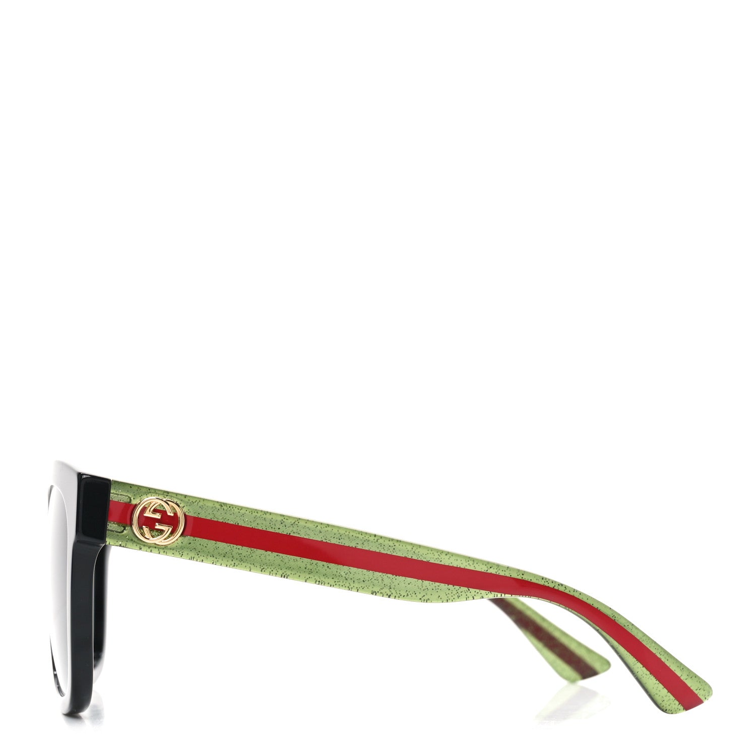 Gucci Acetate Square Frame Web Glitter Sunglasses GG0034S Black Green 3 of 7