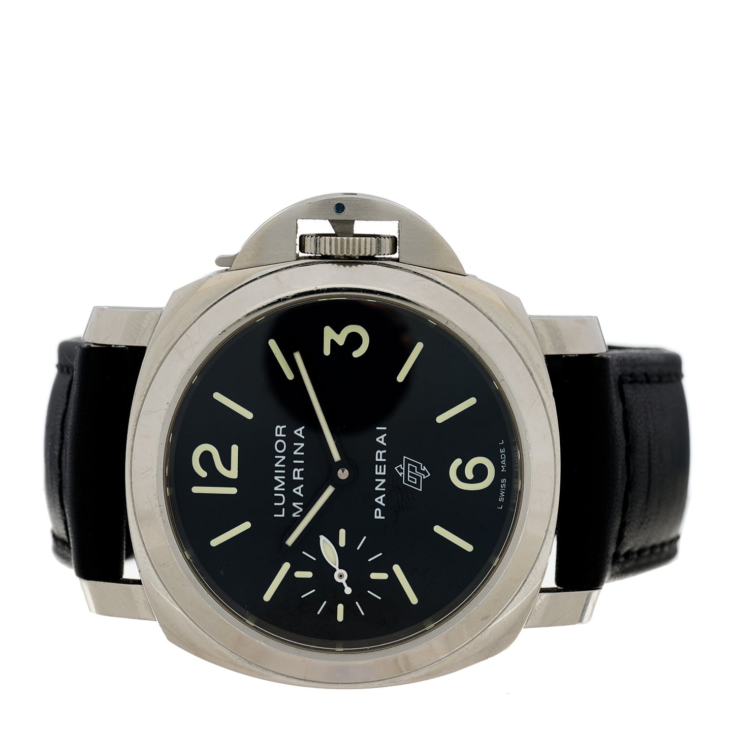 Stainless Steel Calfskin 44mm Luminor Marina Logo Acciaio Manual Winding Watch Black PAM01005