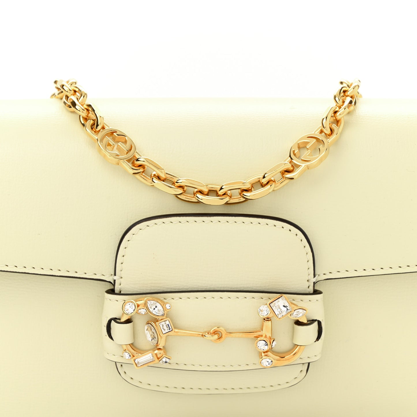 Azalea Calfskin Crystal Small Horsebit 1955 Chain Shoulder Bag White