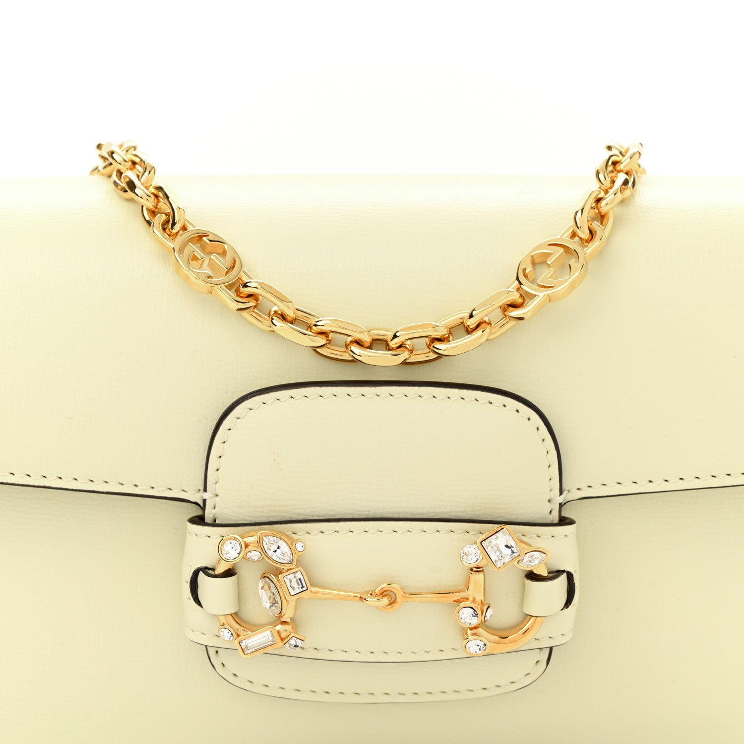 Gucci Azalea Calfskin Crystal Small Horsebit 1955 Chain Shoulder Bag White 8 of 10