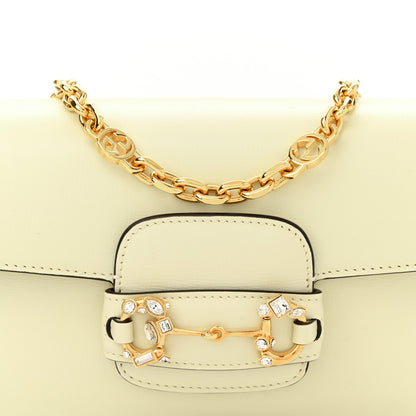 Gucci Azalea Calfskin Crystal Small Horsebit 1955 Chain Shoulder Bag White 8 of 10
