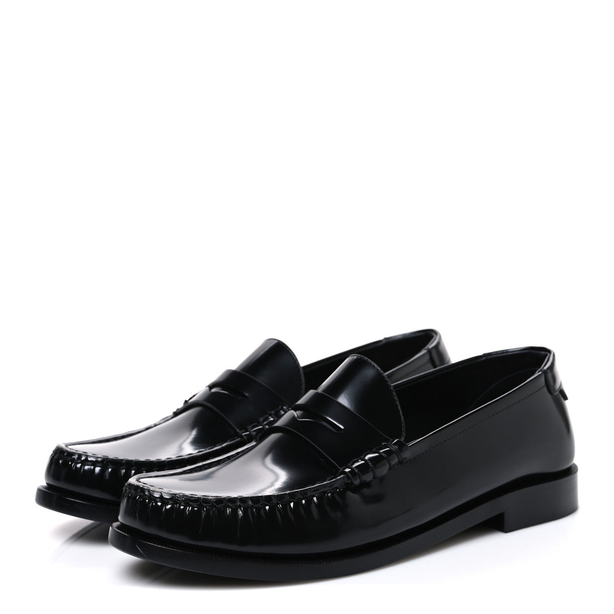 Glazed Calfskin Le Loafer 15 Penny Slippers 38 Black