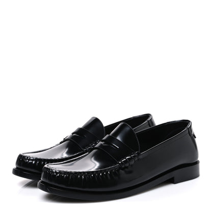 Saint Laurent Glazed Calfskin Le Loafer 15 Penny Slippers 38 Black 4 of 11