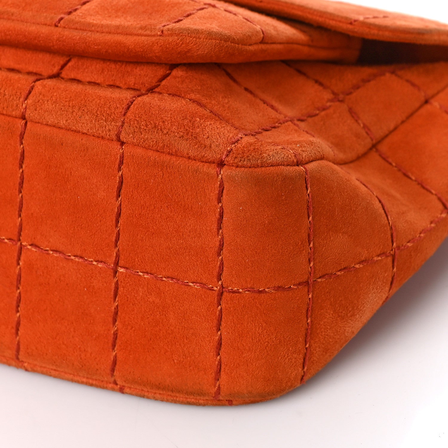 Chanel Suede Square Double Stitch Flap Orange 8 of 12