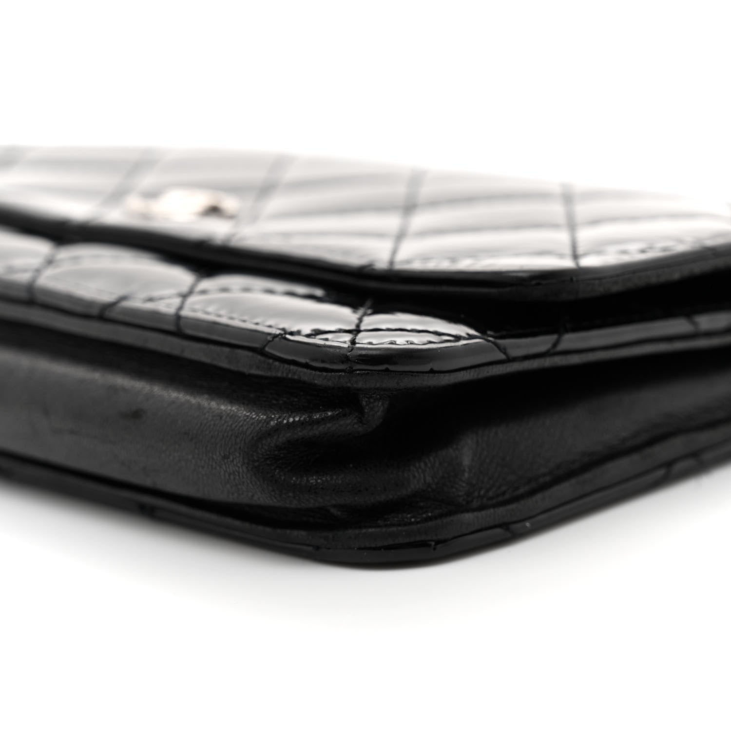 Chanel Patent Quilted Wallet On Chain WOC Black 10 of 12