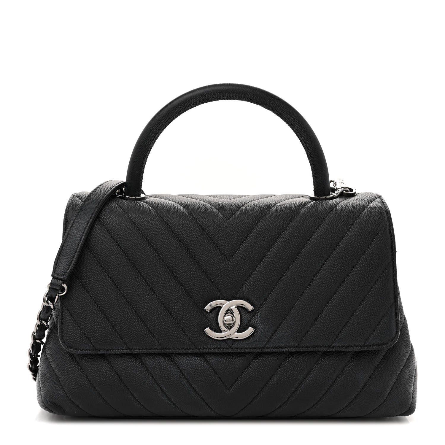Chanel Caviar Chevron Quilted Small Coco Handle Flap Dark Grey 1 of 14
