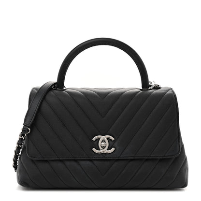 Chanel Caviar Chevron Quilted Small Coco Handle Flap Dark Grey 1 of 14