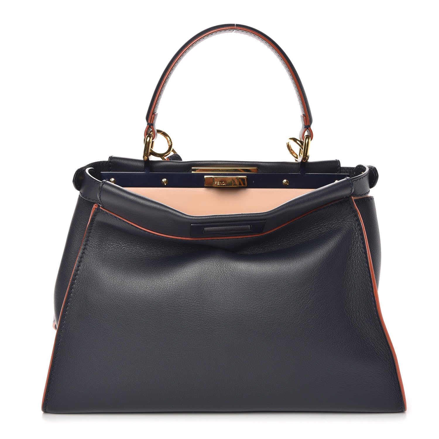 Fendi Vitello Seta Burro Medium Peekaboo Iconic Satchel Blue Notte Plaster 1 of 7