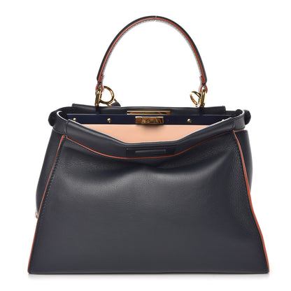 Fendi Vitello Seta Burro Medium Peekaboo Iconic Satchel Blue Notte Plaster 1 of 7