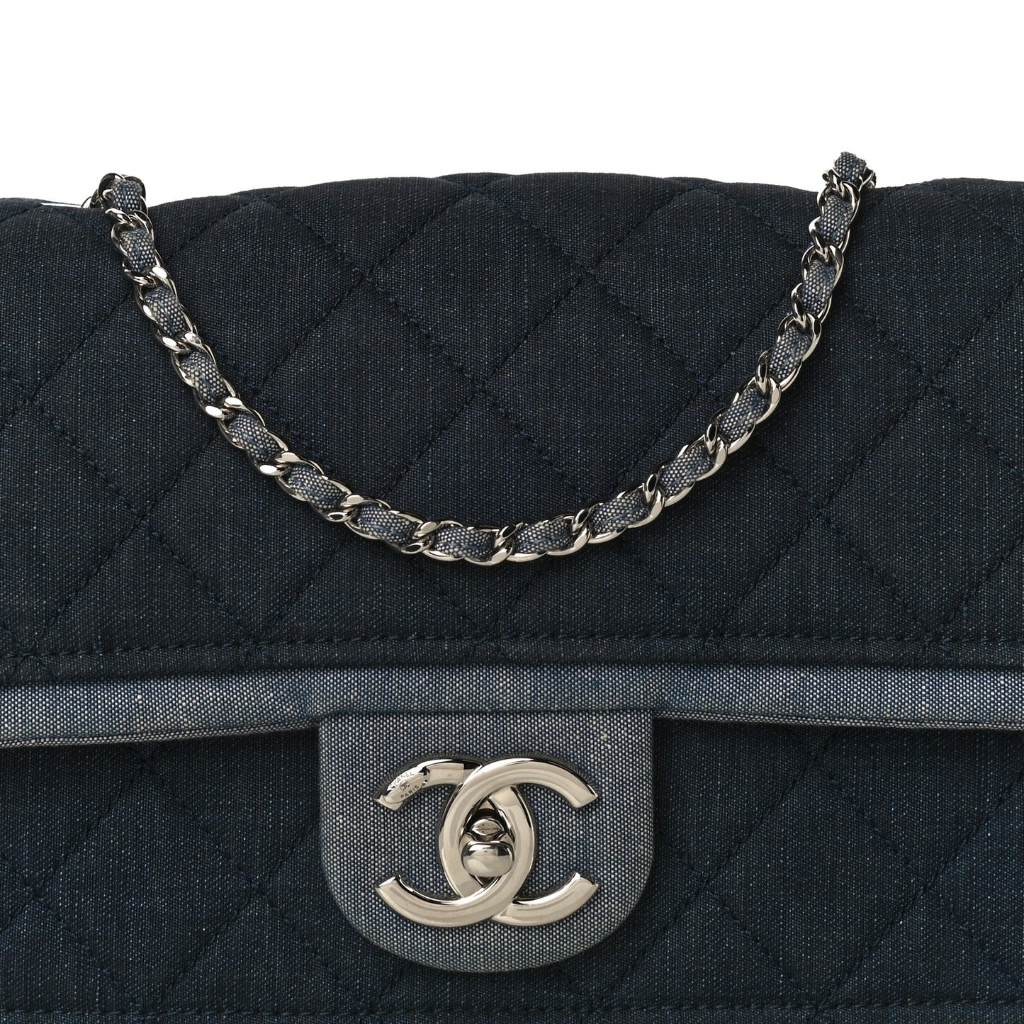 Denim Quilted Medium Graphic Flap Light Blue