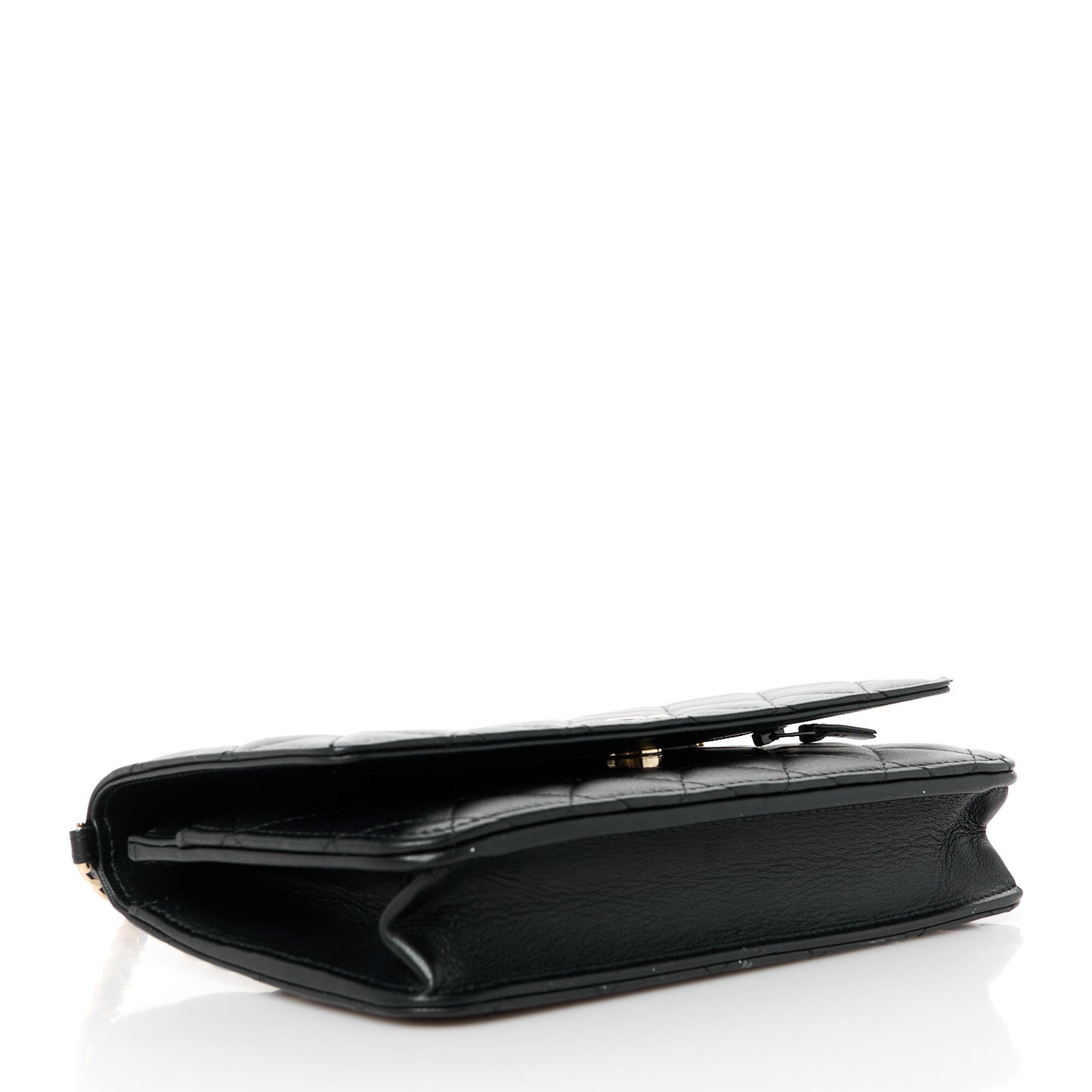 Lambskin Quilted Pearl Wallet On Chain WOC Black