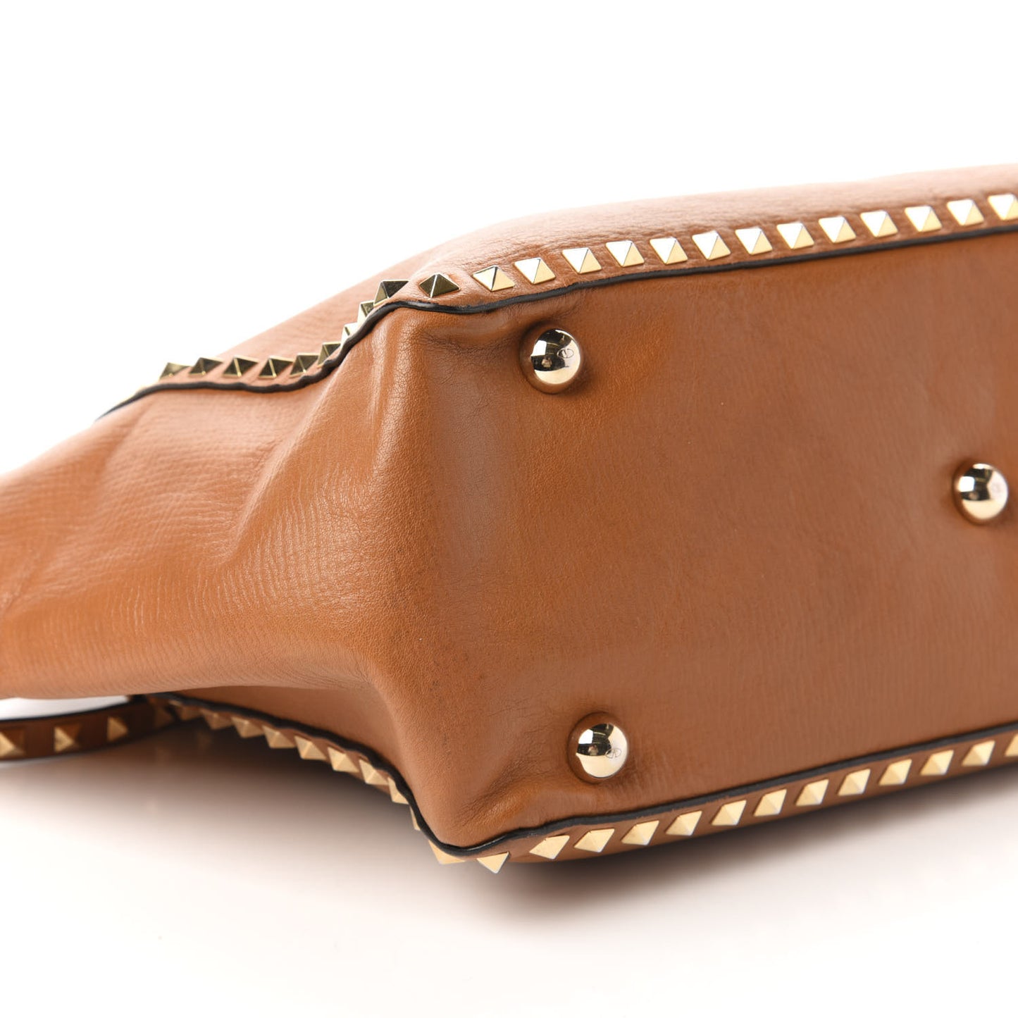 Textured Calfskin Medium Rockstud Tote Camel