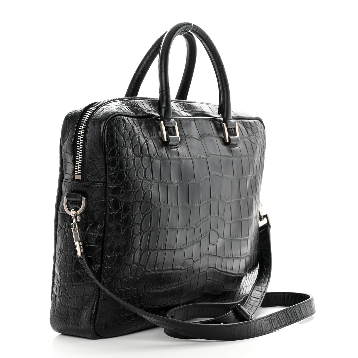 Calfskin Crocodile Embossed Bold Briefcase Black