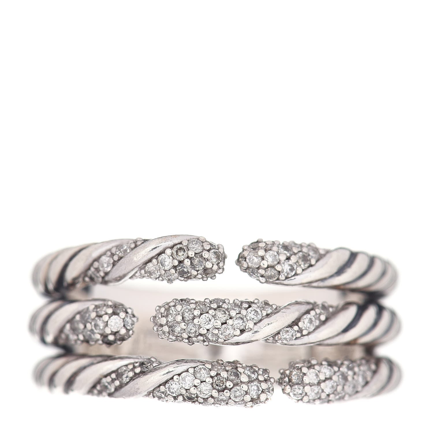 David Yurman Sterling Silver Diamond Willow Three Row Ring 53 6.25 1 of 4