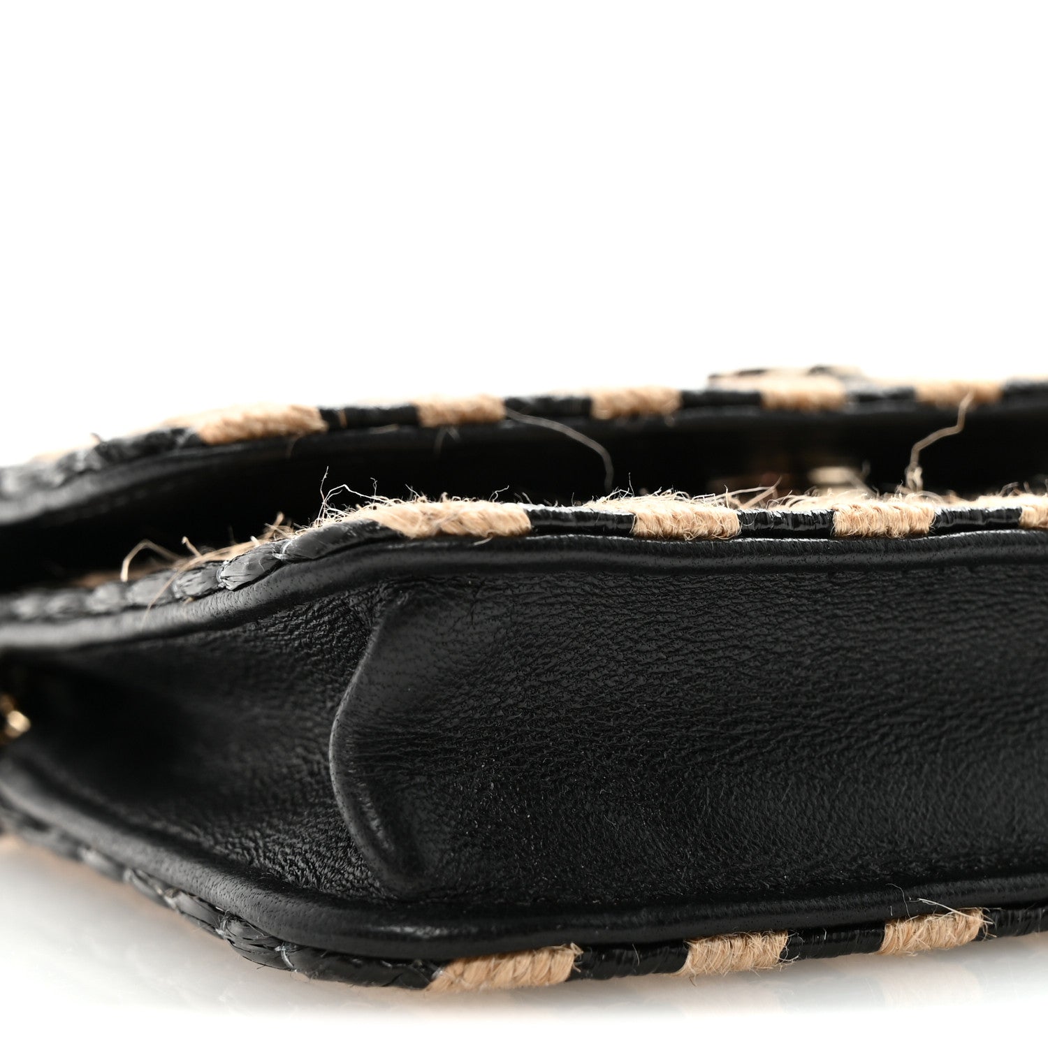 Chanel Raffia Jute Striped Belt Bag Black Beige 10 of 12