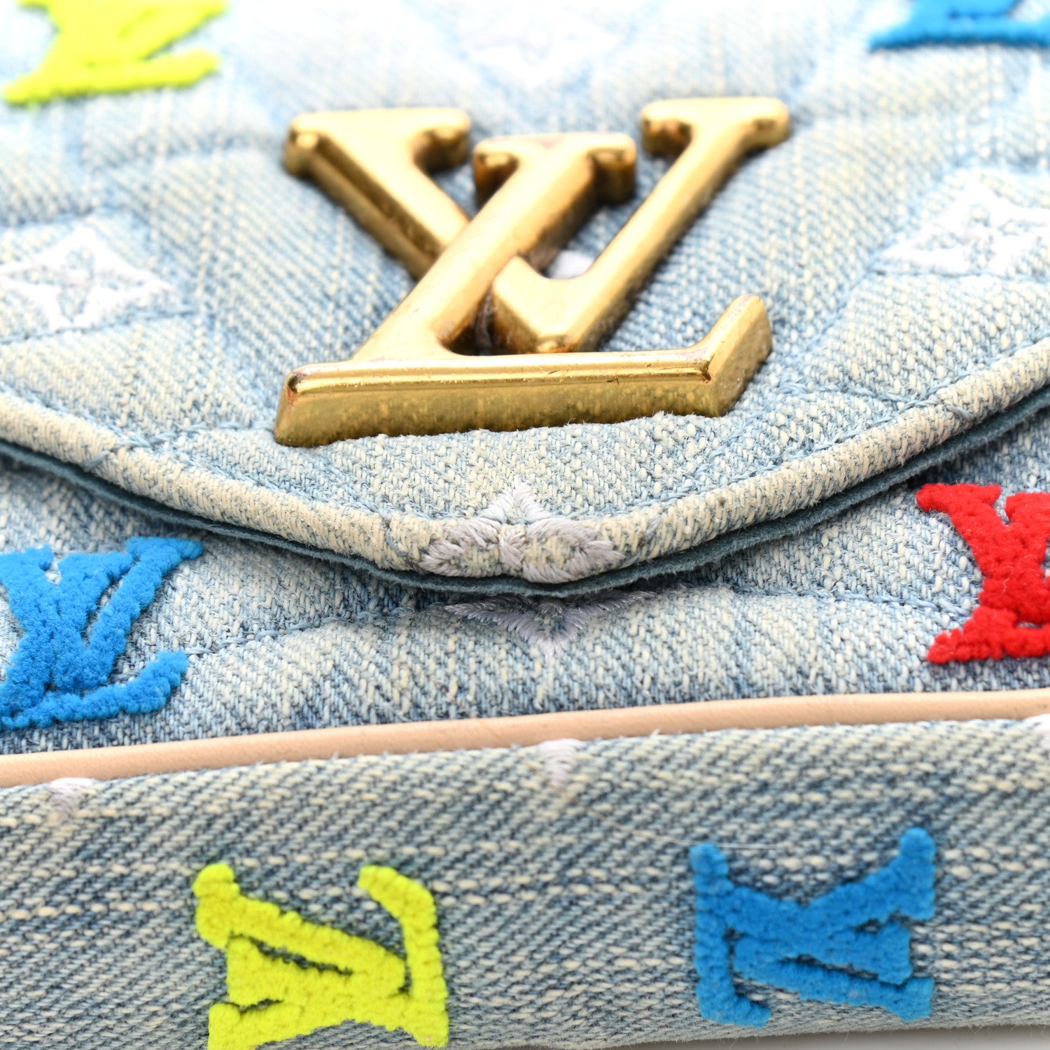 Louis Vuitton Embroidered Monogram Denim New Wave Chain Pochette Blue 12 of 14