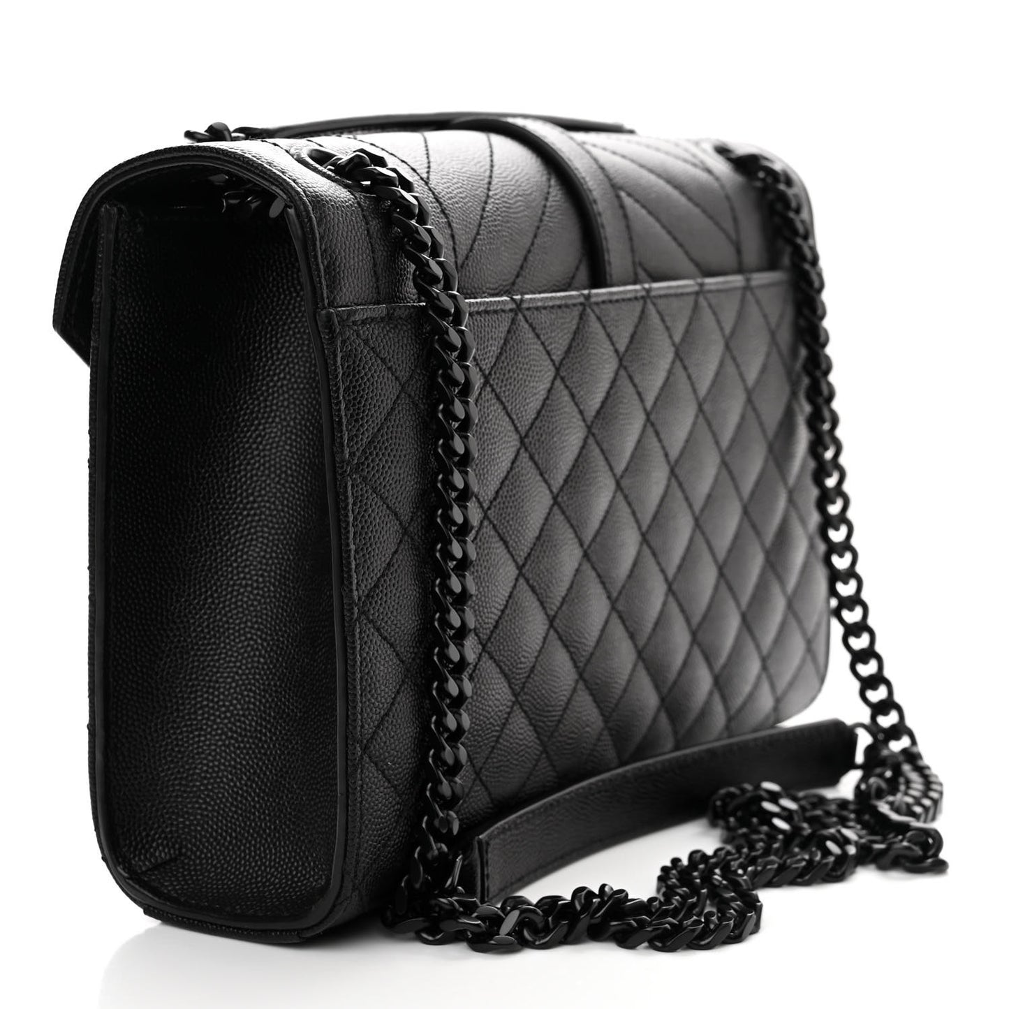 Grain De Poudre Textured Mixed Matelasse Triquilt Medium Monogram Monochrome Satchel Black